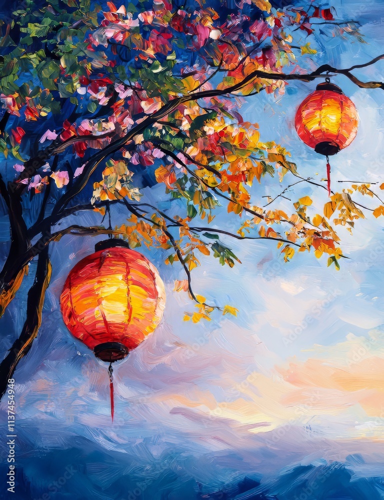 Obraz premium Lanterns on the New Year Tree