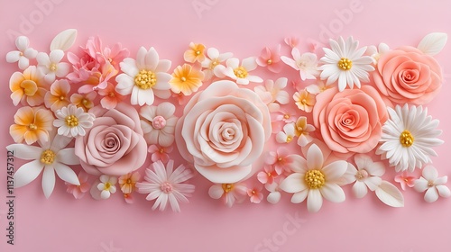 Wallpaper Mural Pastel-colored fondant flowers arranged on pink background. Torontodigital.ca