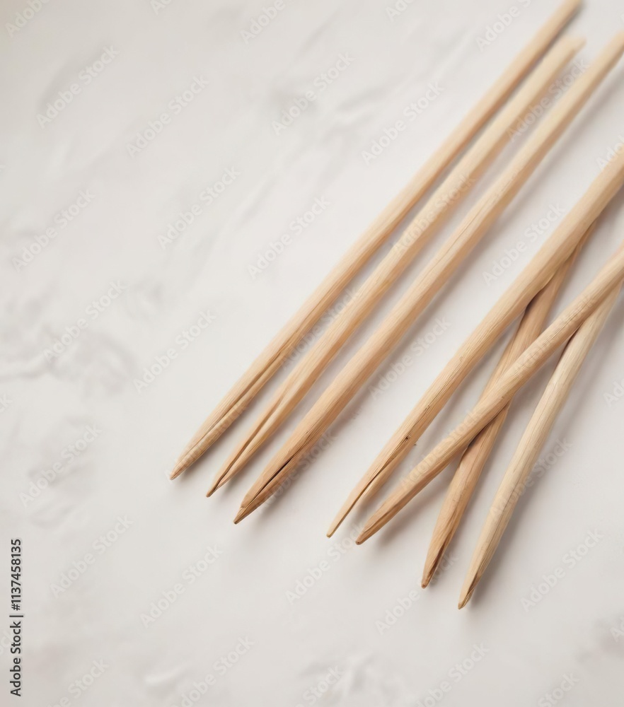 Wooden chopsticks and rests neatly arranged on white background, white, dining