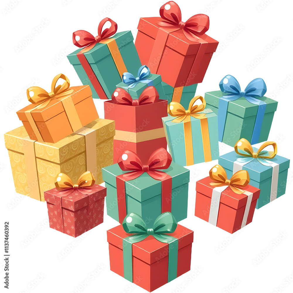 Fototapeta premium Christmas gifts illustration. png isolated background. transparent background.