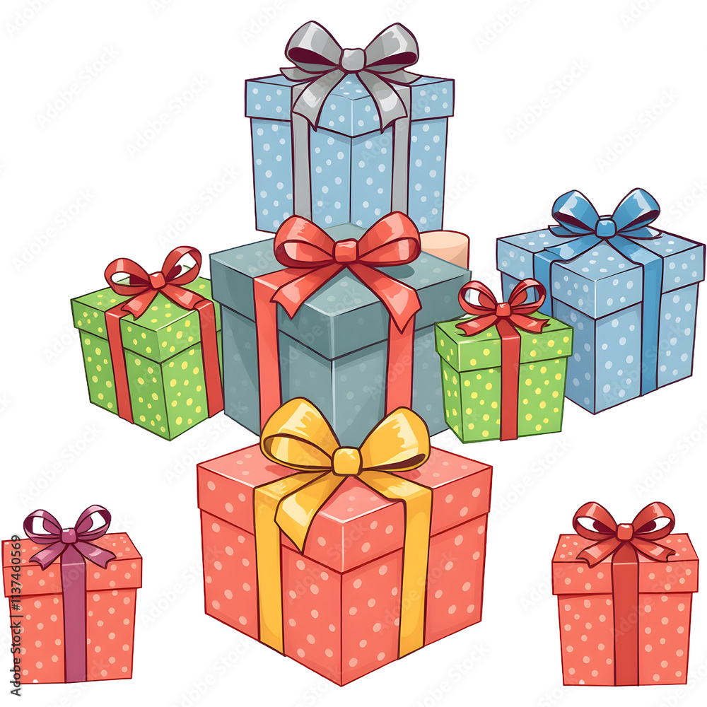 Fototapeta premium Christmas gifts illustration. png isolated background. transparent background.
