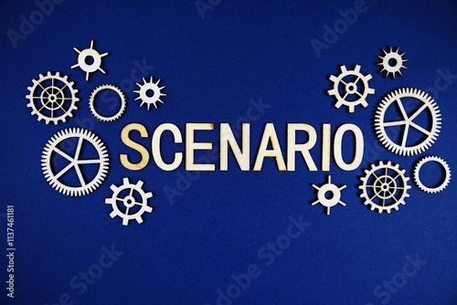 Bild auf Leinwand Scenario alphabet letters with gears element on navy blue background