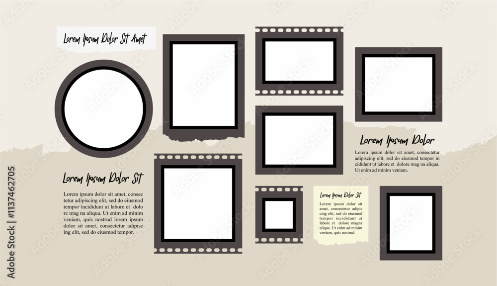 Fototapeta premium Pictures or photos frame collage layout abstract photo frames and digital photo wall template