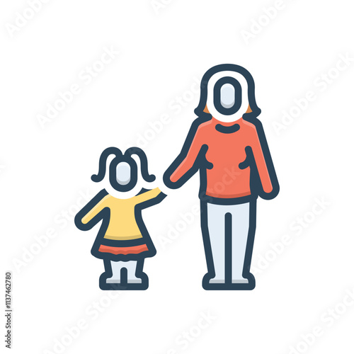 Color illustration icon for mother and daughter