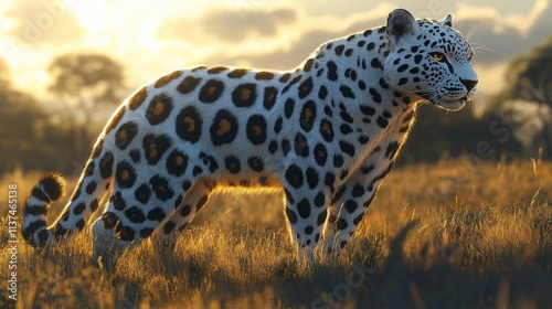 Mythical Chimera Beast with a Leopard’s Head and a Zebra’s Striped Body, Depicted in Vivid Detail with Realistic Patterns and a Striking, Fierce Gaze photo