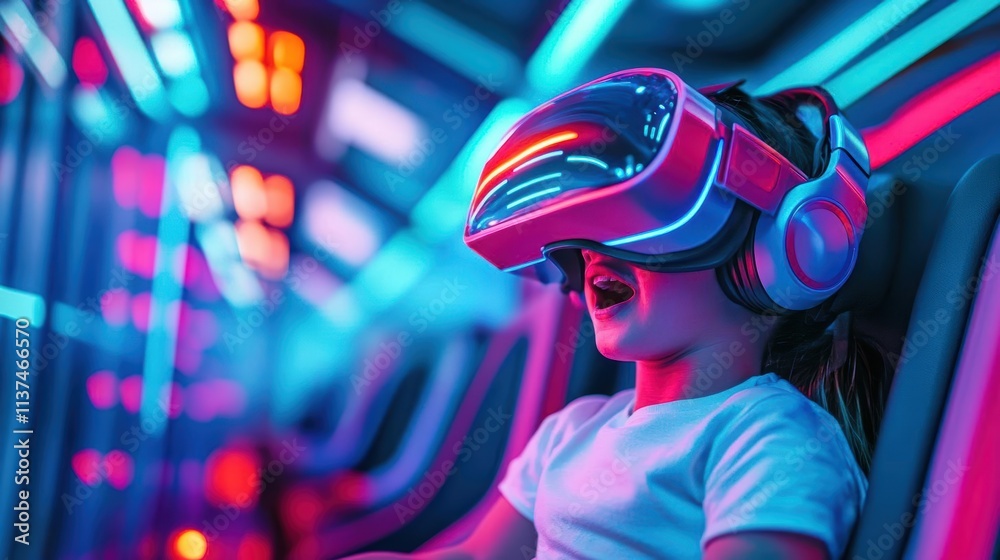 Digital theme park ride with VR enhancements, thrilling virtual attractions and dynamic movement Digital theme park ride with VR enhancements, thrilling virtual attractions and dynamic movement