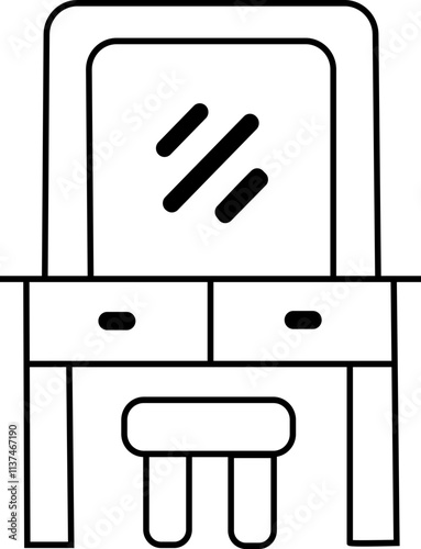 Furniture Line Icon Set. Sofa, Dining Table, Wardrobe, Bookshelf