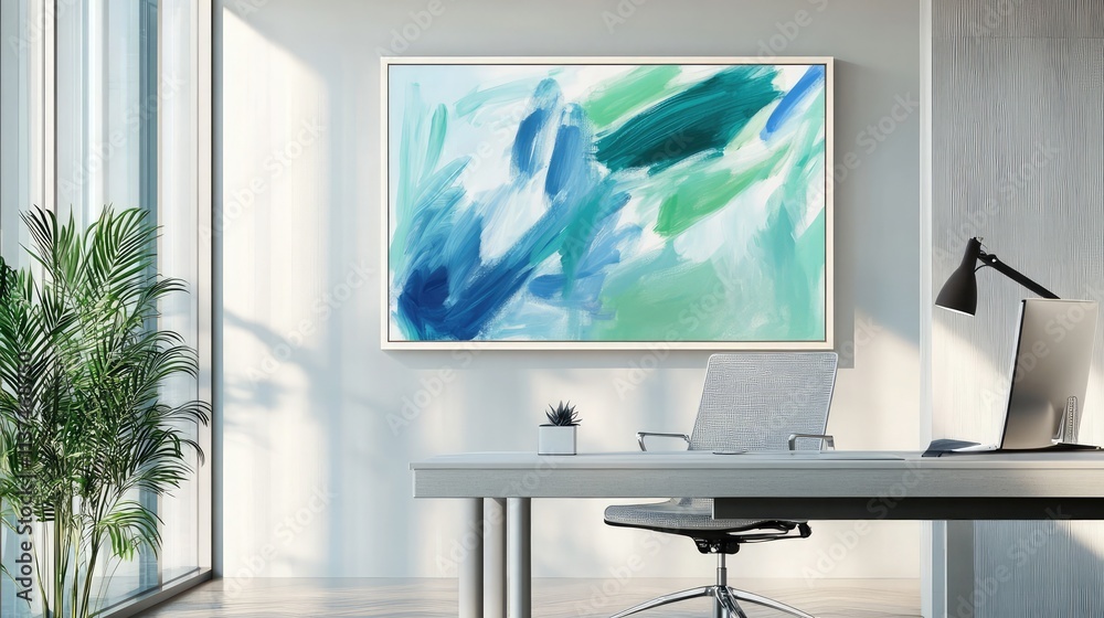 Fototapeta premium A minimalist room adorned with a colorful abstract painting.
