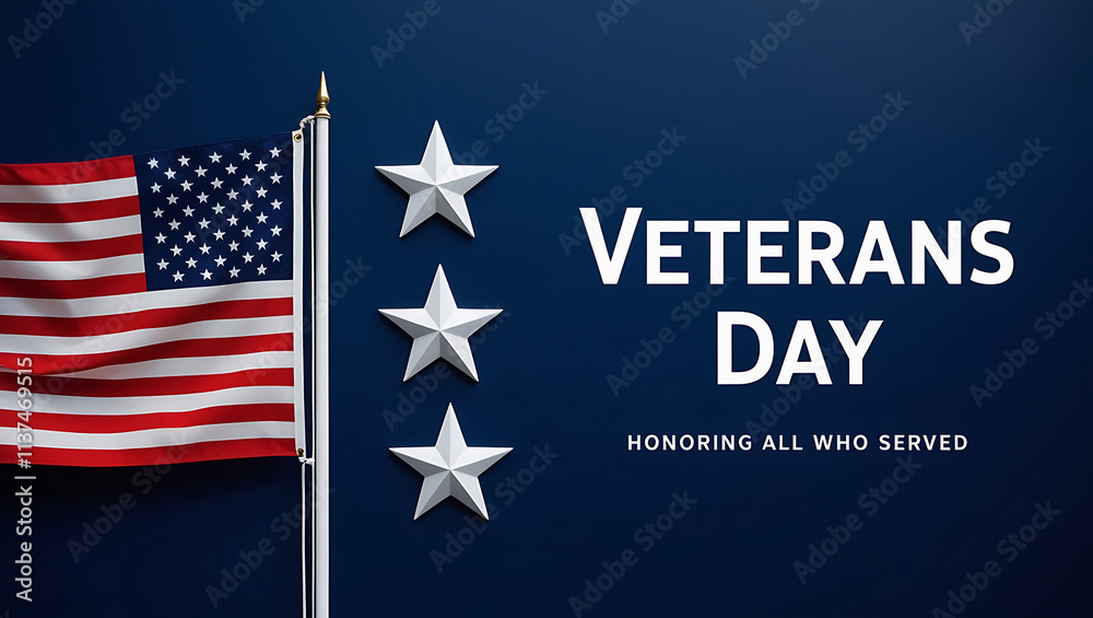 Happy Veterans day,American flag on dark blue background, text Veterans day, honoring all who served Happy Veterans day,American flag on dark blue background, text Veterans day, honoring all who served