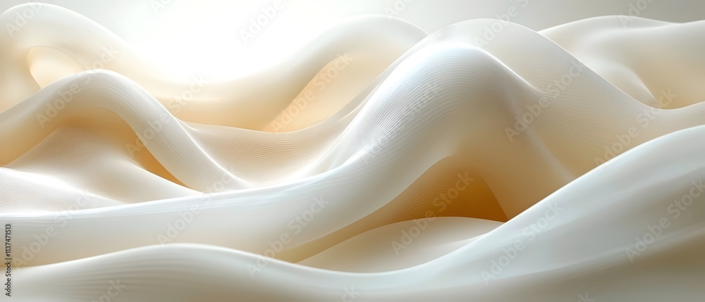 Obraz premium A serene abstract depiction of soft, flowing waves in shades of beige and white, evoking a sense of tranquility and elegance. The gentle curves create a calming atmosphere.