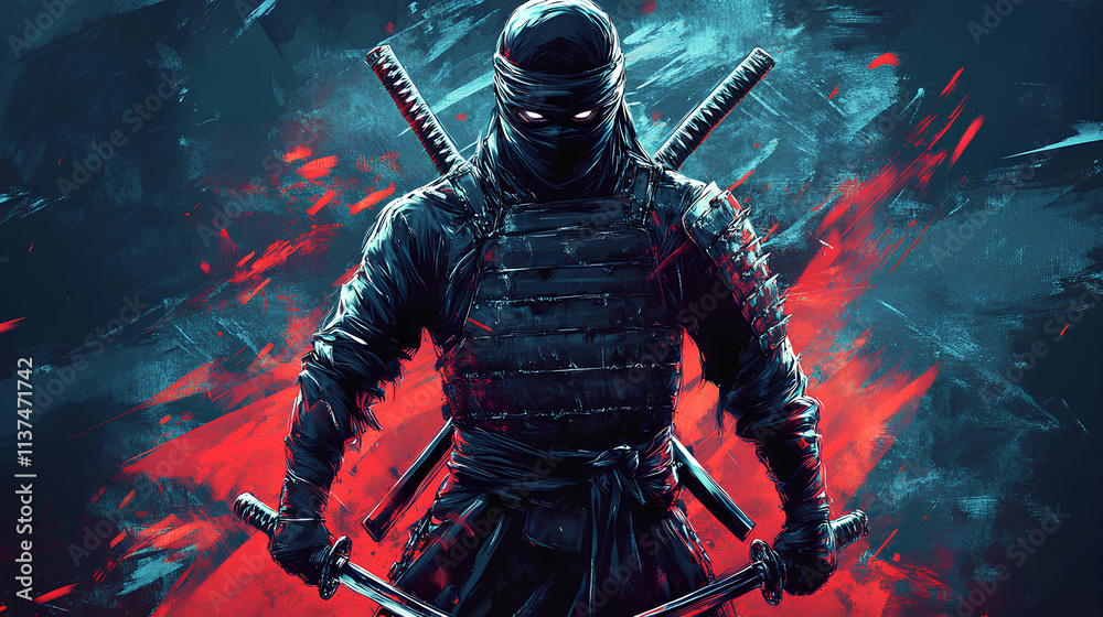 Fototapeta premium vintage a ninja with a cool samurai sword
