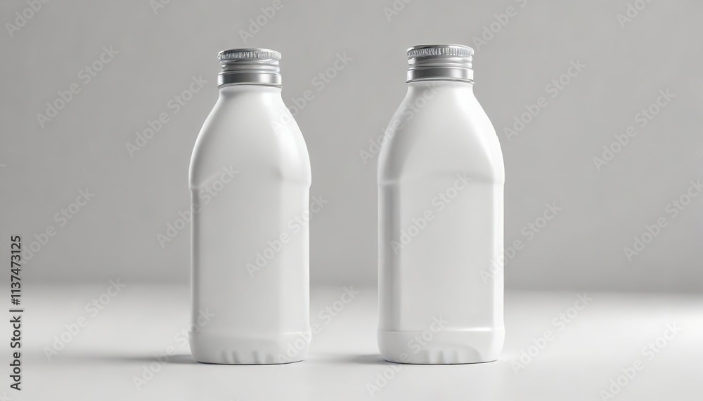 White plastic bottle with silver cap isolated on white background, template, blank, beauty White plastic bottle with silver cap isolated on white background, template, blank, beauty