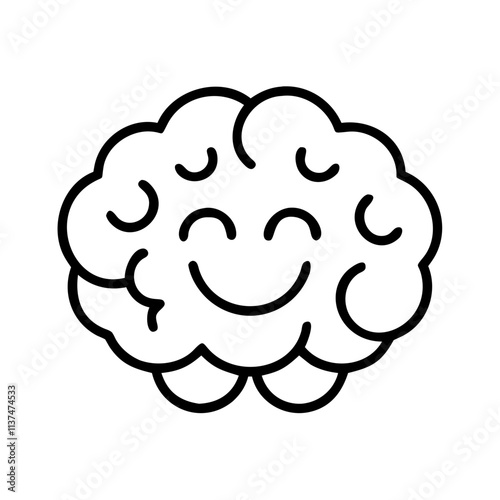 smiling brain icon icon, mental health day line art, mental health day icon - simple black line art icon of smiling brain icon, for mental health day celebrations. mental health day vector art.