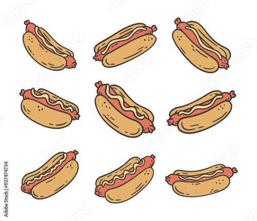 Hot Dog Doodle Style Illustration