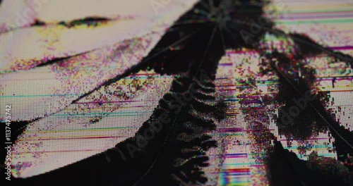 Broadcast damage. Shattered screen. Matrix glitch crackle deformation surface with dead black area broken pixels. Bad quality channel digital noise overlay.