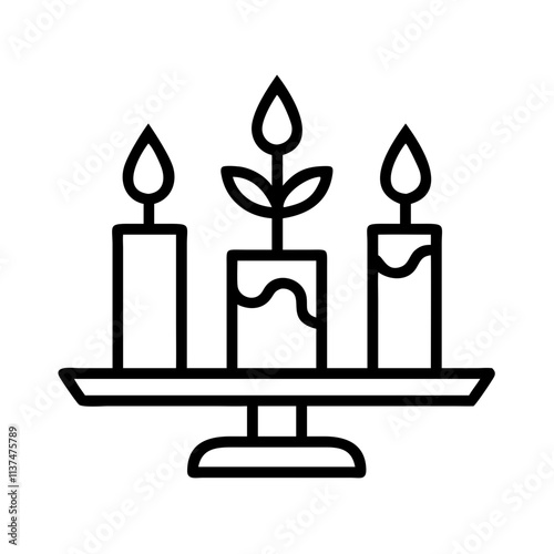 Tableau sur toile table centerpiece with candles icon, thanksgiving line art, thanksgiving icon - simple black line art icon of table centerpiece with candles, for thanksgiving celebrations
