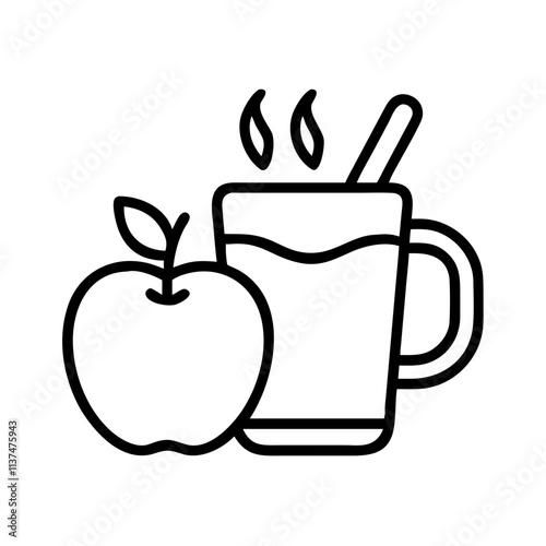 warm apple cider icon, thanksgiving line art, thanksgiving icon - simple black line art icon of warm apple cider, for thanksgiving celebrations. thanksgiving vector art.