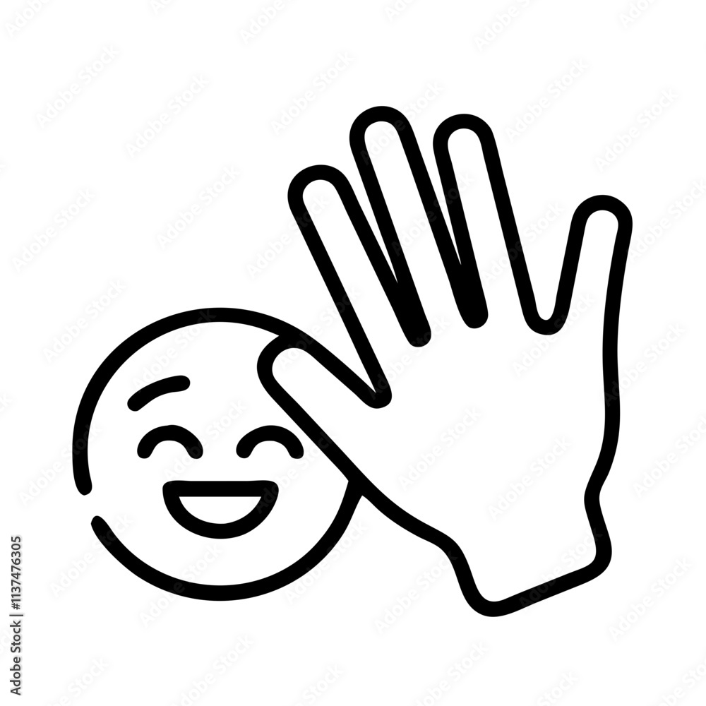 high five emoji icon, boss’s Day line art, boss’s icon - simple black line art icon of high five emoji, symbolizing boss’s Day celebrations. boss day vector art. high five emoji icon, boss’s Day line art, boss’s icon - simple black line art icon of high five emoji, symbolizing boss’s Day celebrations. boss day vector art.