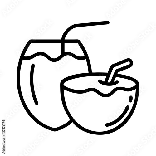 coconut milk icon, vegan day line art, vegan day icon - simple black line art icon of coconut milk, for vegan day celebrations. vegan day vector art.