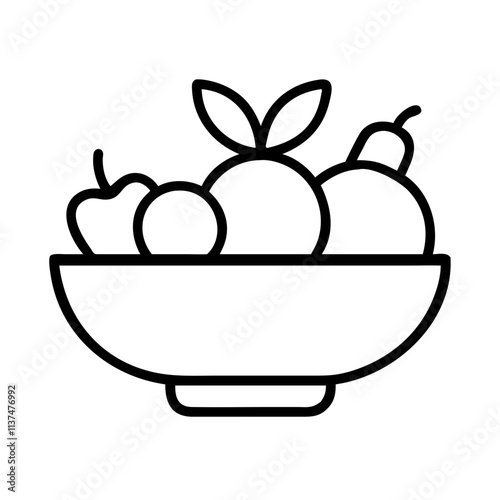 fruit bowl icon, vegan day line art, vegan day icon - simple black line art icon of fruit bowl, for vegan day celebrations. vegan day vector art.