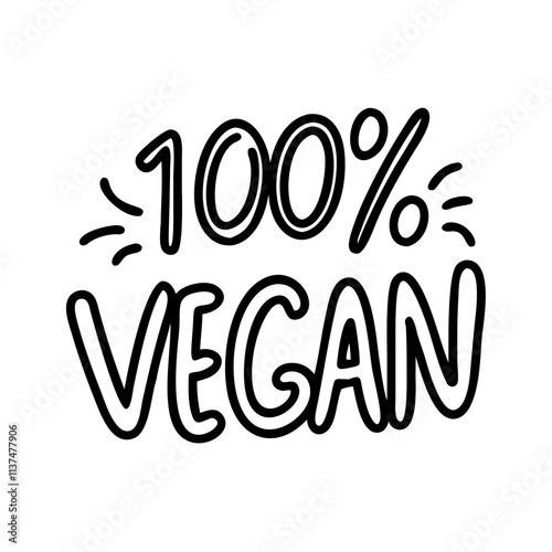  100 vegan text icon, vegan day line art, vegan day icon - simple black line art icon of 100 vegan text, for vegan day celebrations. vegan day vector art.