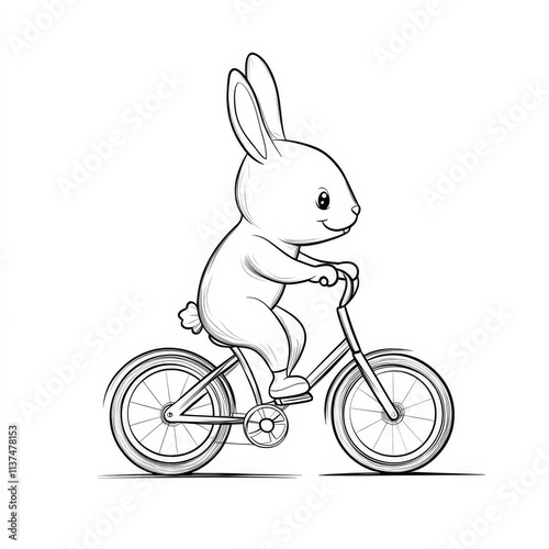 Bunny on a Bike: Sketch of an adorable bunny enjoying a bike ride. Perfect for children's books, illustrations, and more.  photo