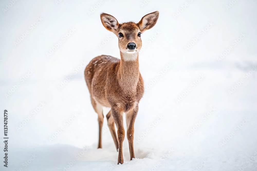 Drone Photo: Small Deer, White Background - Wildlife Photography, Aerial View, Nature, Animal Portrait Drone Photo: Small Deer, White Background - Wildlife Photography, Aerial View, Nature, Animal Portrait