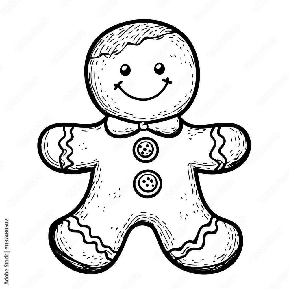 Gingerbread Man Illustration: A charming hand-drawn gingerbread man with a warm smile, perfect for holiday baking, winter celebrations, and whimsical designs. Gingerbread Man Illustration: A charming hand-drawn gingerbread man with a warm smile, perfect for holiday baking, winter celebrations, and whimsical designs.