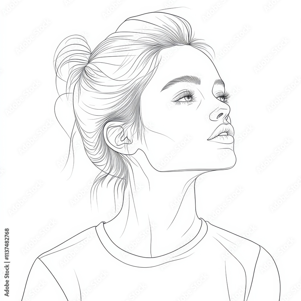Line Art Portrait of Woman with Updo. Sketch coloring page Line Art Portrait of Woman with Updo. Sketch coloring page