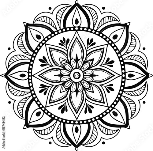 Black and white mandala vector for coloring,mandala in bianco e nero vettoriale da colorare