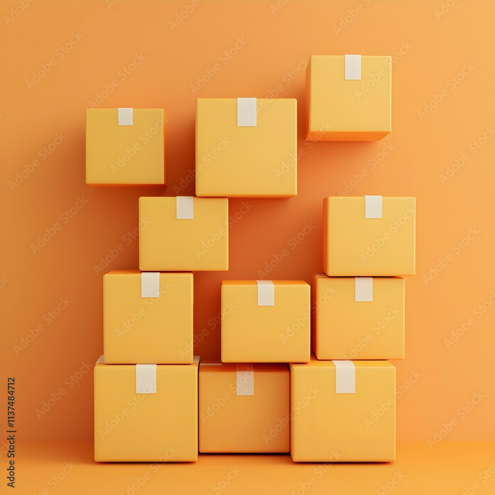 Obraz premium Stacked Yellow Boxes on Orange Background
