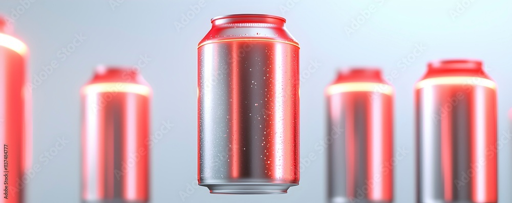 Obraz premium Floating Silver Cans with Red Glow Effect