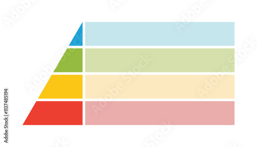 Levels of triangular pyramid. Half triangle pyramid chart. Maslow layer diagram. Development level infographic. Business graph. Vector illustration isolated on white background.