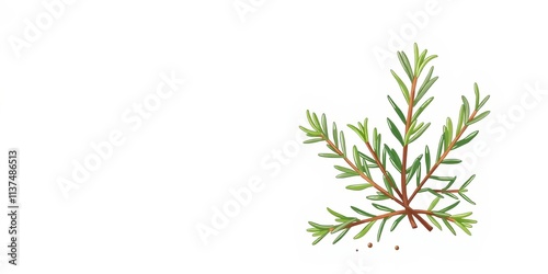 Illustration of fresh rosemary branch with green leaves, ideal for culinary designs and herbal themes, natural, rosemary