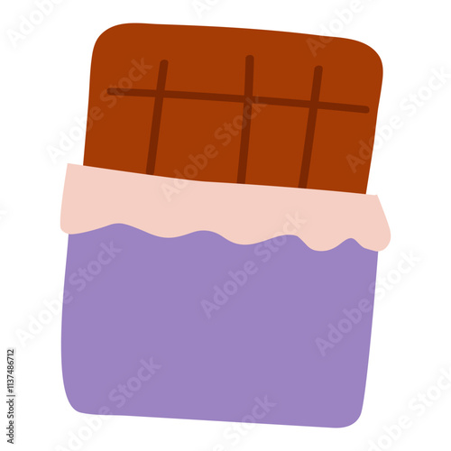 Chocolate. Flat design. Sweet food. Hand drawn illustration on white background.