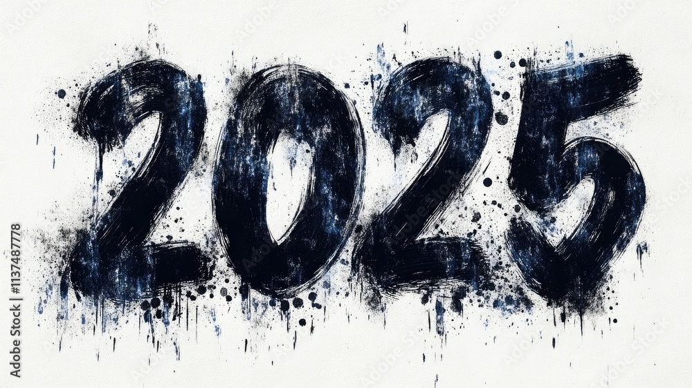 2025' text crafted with brush strokes on a white background, symbolizing the new year. Minimalist design ideal for wallpapers and backdrops. 2025' text crafted with brush strokes on a white background, symbolizing the new year. Minimalist design ideal for wallpapers and backdrops.