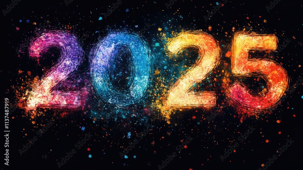 2025' text formed with vibrant fireworks in the night sky, celebrating the new year. A festive and colorful concept symbolizing joy and hope 2025' text formed with vibrant fireworks in the night sky, celebrating the new year. A festive and colorful concept symbolizing joy and hope