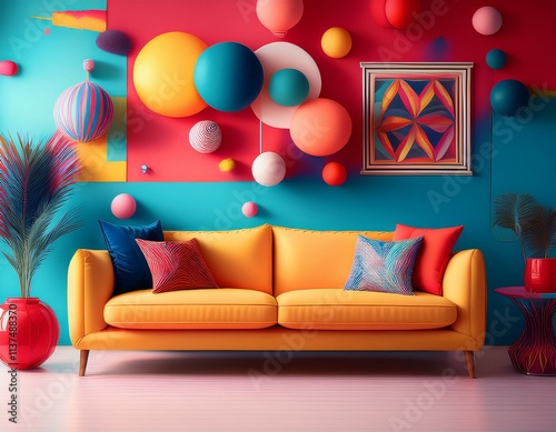 A room in bold, vibrant colors reminiscent of pop art photo