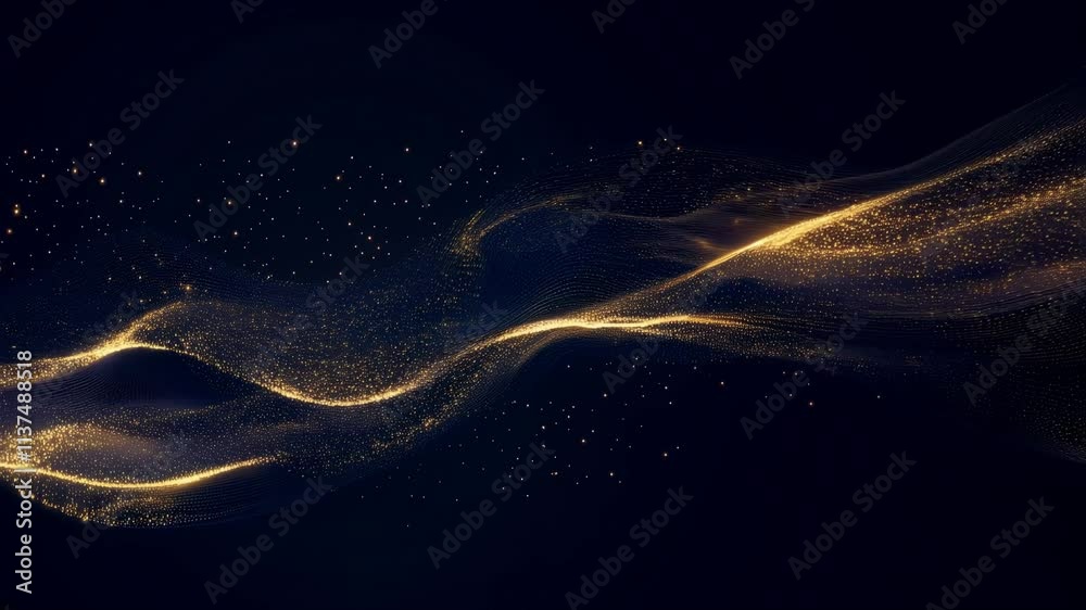 Abstract wave of golden particles on a dark background Abstract wave of golden particles on a dark background