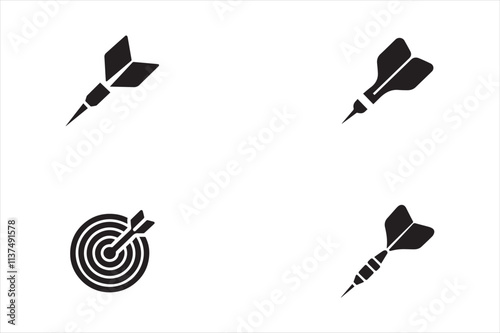 Set of vintage style throwing dart in vector silhouette