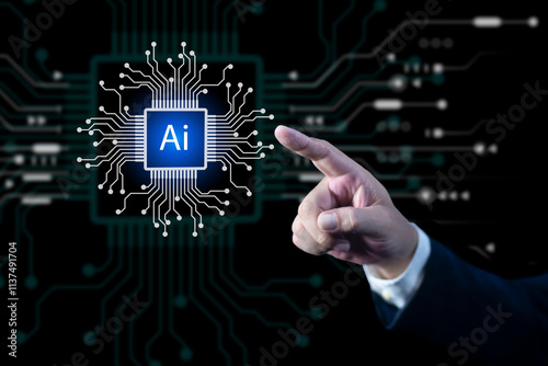 Future technology touch screen interface. businessman hand touching on screen interface AI (Artificial Intelligence) concept.