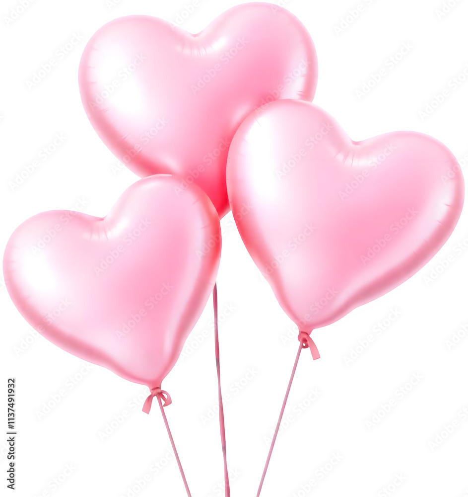 Generative AI, Special heart shaped balloons for event, happy holiday. Realistic digital illustration of 3 heart shaped balloons in light pastel pink color. Image without background. Generative AI, Special heart shaped balloons for event, happy holiday. Realistic digital illustration of 3 heart shaped balloons in light pastel pink color. Image without background.