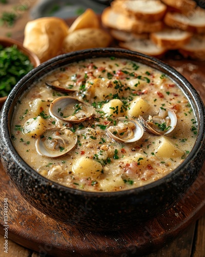 Delicious New England Clam Chowder Soup photo