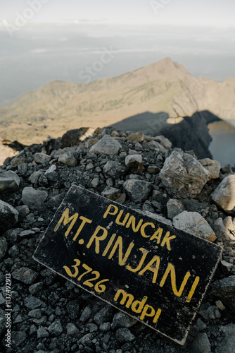 Mount Rinjani Summit wooden sign