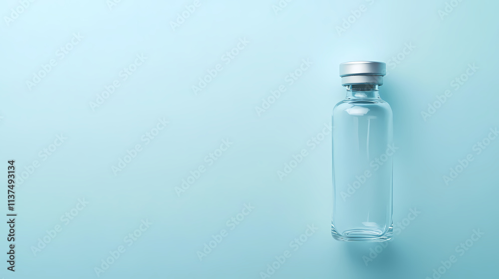 Transparent glass bottle on minimalist blue background Transparent glass bottle on minimalist blue background