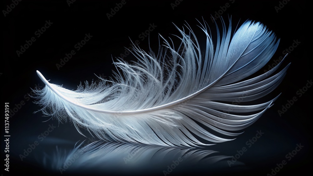 Obraz premium Floating Feather, Light Feather, Single Feather, White Feather, Soft Feather, Delicate Feather, Beautiful Feather, Nature Feather, Elegant Feather, Abstract Feather, Feathery Photography, 