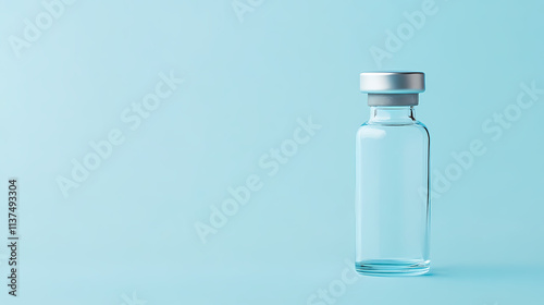 Transparent glass bottle on minimalist blue background