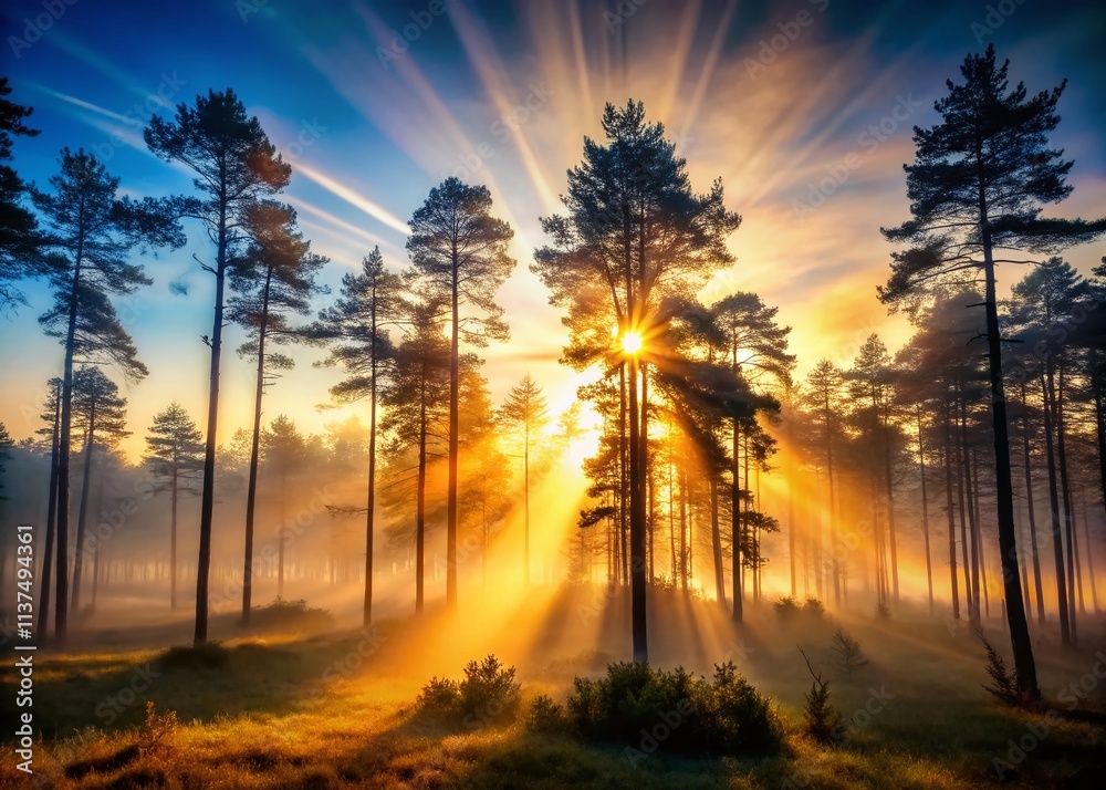 Foggy Pine Forest Silhouette Photography - Majestic Dawn, Mystical Woods, Nature Scene Foggy Pine Forest Silhouette Photography - Majestic Dawn, Mystical Woods, Nature Scene