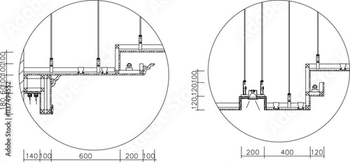 illustration design sketch vector image detail of roof ceiling installation technique with dimensions