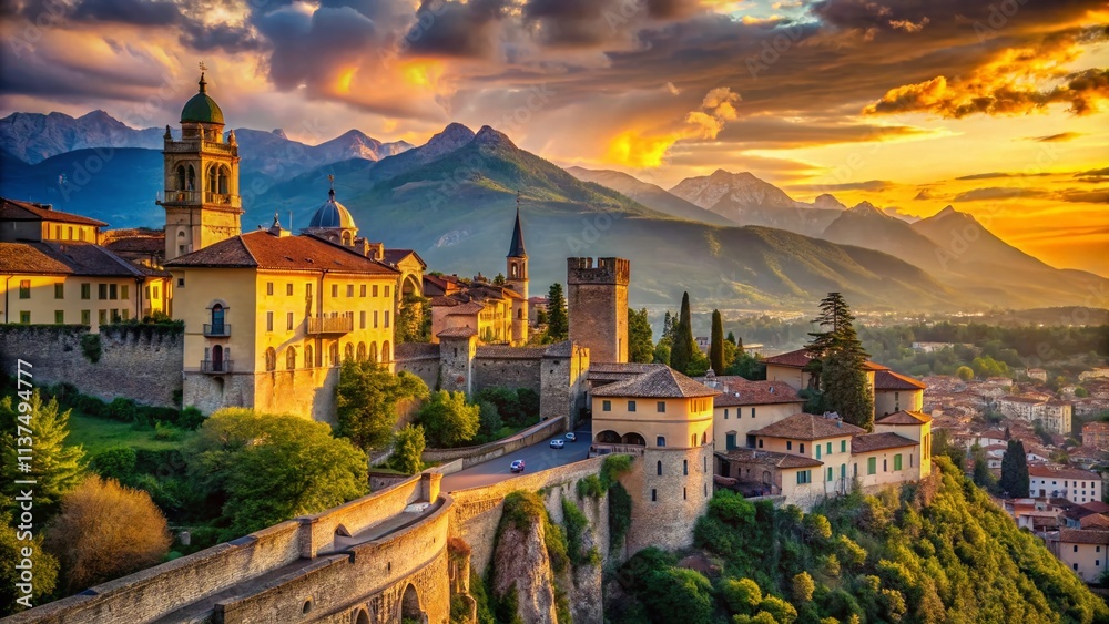 Obraz premium Forte di Rivoli Veronese: High-Resolution Panoramic Photo, Italian Fortress, Military Architecture, Historical Landmark, Aerial View, Deep Depth of Field, Stunning Scenery, Veronese Fortress